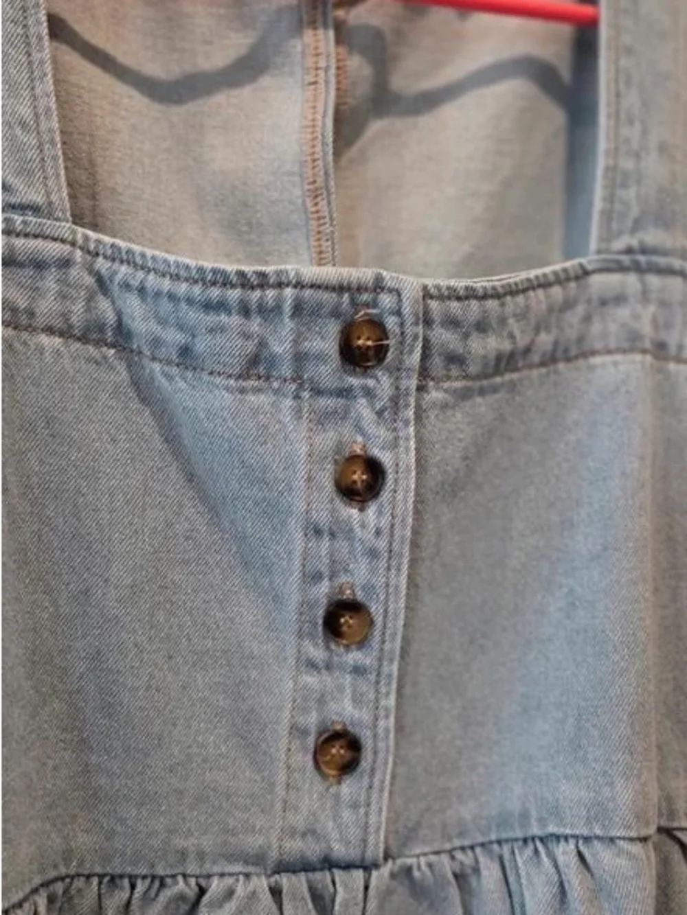 Girls' Light Blue Denim Square-Neck Dress with Puff Sleeves